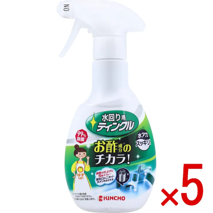【5点まとめ買い】金鳥 水回り用ティンクル 防臭プラス 本体 ゆずの香り 300mL × 5点 お酢成分のチカラ!!水アカスッキリ! Wの酸が効く! 【送料込み】