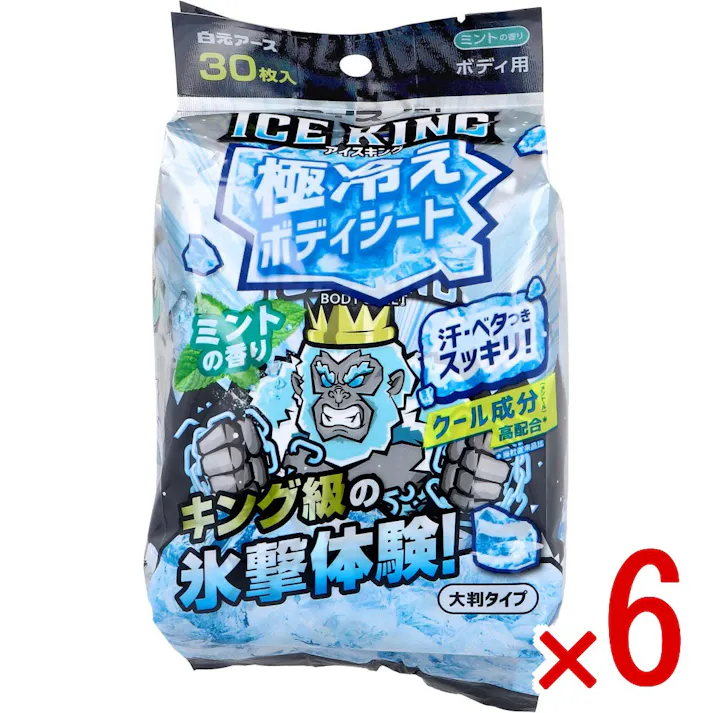 【6点まとめ買い】アイスノン ICE KING(アイスキング) 極冷えボディシート 大判タイプ ミントの香り 30枚入 × 6点 汗・ベタつきスッキリ! キング級の氷撃体験! 【送料込み】