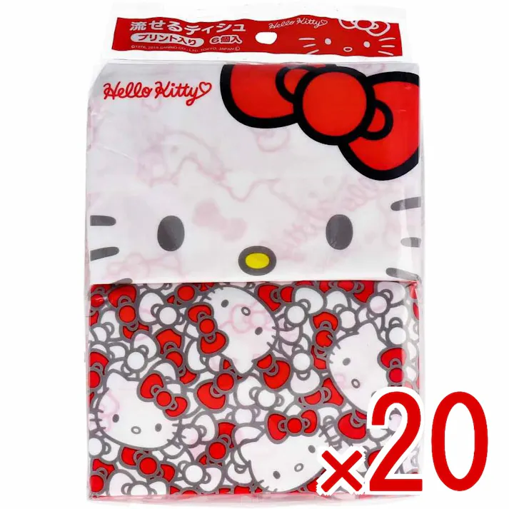 【20点まとめ買い】ハローキティ 水に流せるポケットティシュ 6パック入 × 20点 水に流せるポケットティシュ! お子様の大好きな「ハローキティ」のキャラクタープリント入6パックティシュです。 【送料込み】