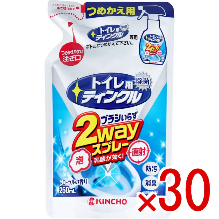 【30点まとめ買い】金鳥 トイレ用ティンクル 直射・泡 2Wayスプレー フローラルの香り 詰替用 250mL × 30点 流れなかったあの汚れに!! ピンポイント直射で汚れを狙い撃ち! 【送料込み】