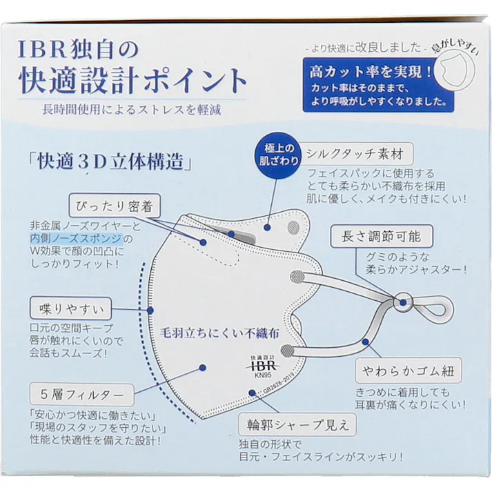 【3点まとめ買い】【業務用】KN95 息らくフィット 5層マスク ライト ノーズスポンジ有 個別包装 ホワイト 20枚入 × 3点 ここちよい快適設計。 ※業務用品につきパッケージにスレ、シワ、よれなどがある場合がございます。ご了承の程宜しくお願い致します。 【送料込み】