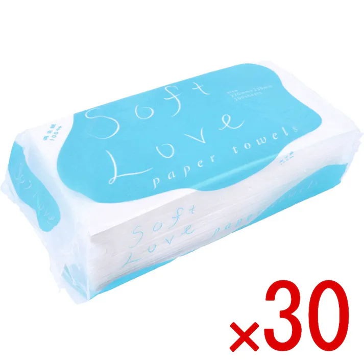 【30点まとめ買い】ペーパータオル ソフトラブタオル エンボス 200枚入 × 30点 エンボス加工を施し、ボリュームと使い心地を追求した製品です。 原料は上質古紙100%です。 【送料込み】