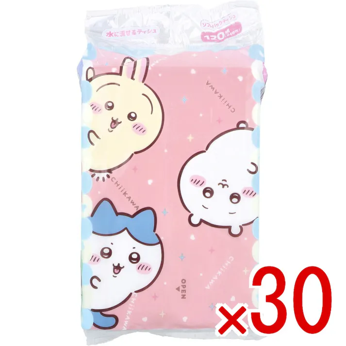 【30点まとめ買い】ちいかわ 水に流せるティシュ ソフトパックティシュ 240枚(120組)入 × 30点 水に流せる! 吊り下げて省スペース!! 【送料込み】