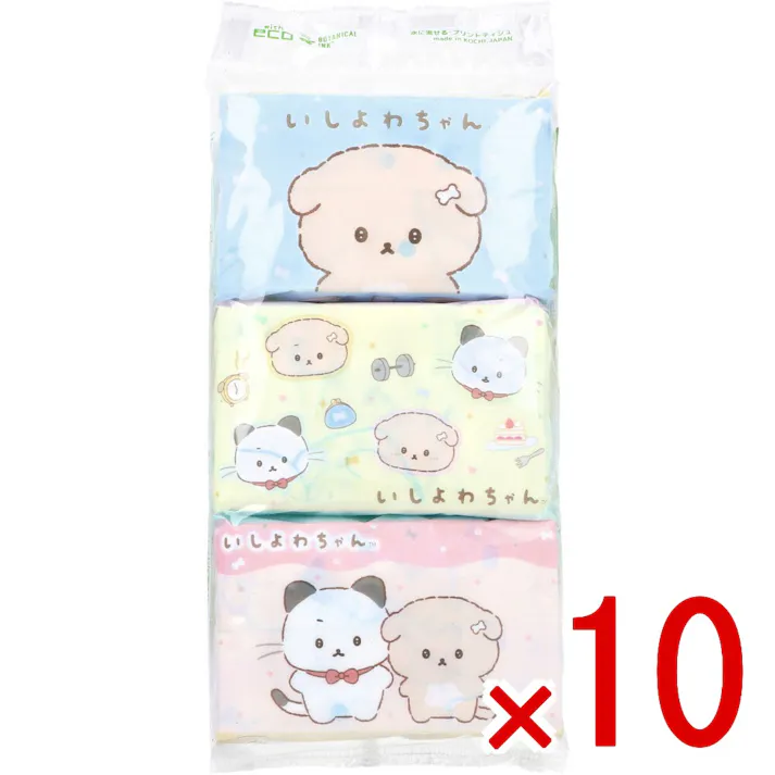 【10点まとめ買い】水に流せるプリントティシュ いしよわちゃん 16枚(8組)×6個入 × 10点 水に流せるティシュ。 このパッケージはフィルムの厚みを薄くすることにより、廃棄プラスチック量を削減しています。 【送料込み】