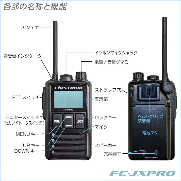 【日本製、中継器対応、防水仕様】特定小電力トランシーバー FC-JXPRO(W)