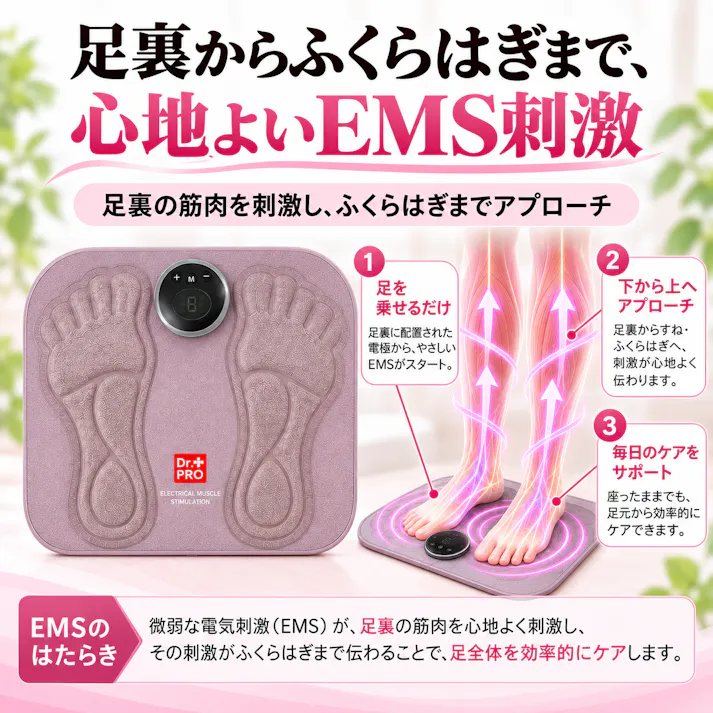 【Dr.PRO EMSフットパッド】 ちあふる EMSフットマット 足裏 ふくらはぎ トレーニング エクササイズ ながら運動 6モード 9段階 20分オートオフ JAN:4571414700733