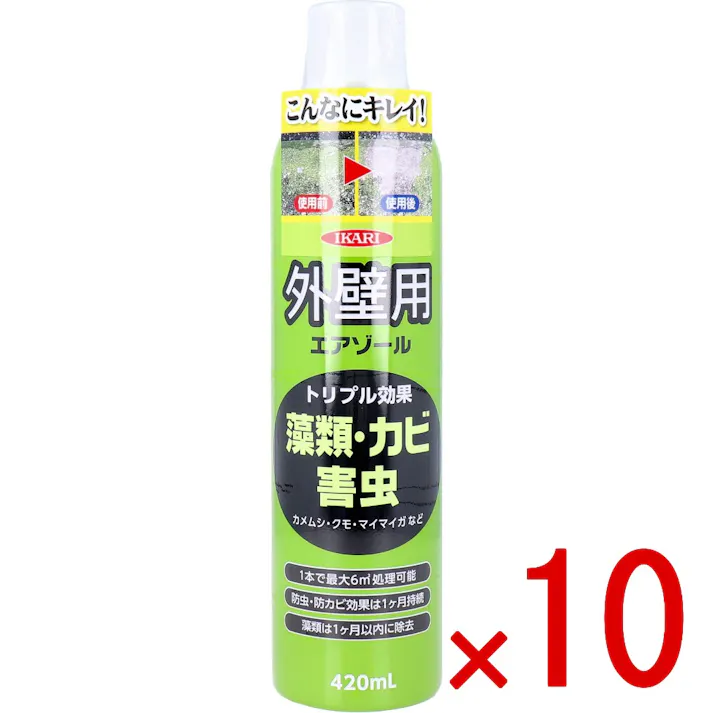 【10点まとめ買い】外壁用エアゾール 屋外専用 420mL × 10点 外壁の害虫・カビ・藻類対策ができます。 トリプル効果。 【送料込み】