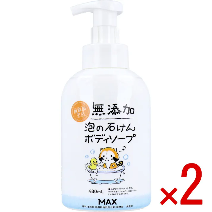 【2点まとめ買い】無添加 泡の石けんボディソープ 本体 480mL × 2点 水とカリ石ケン素地だけのピュア。 植物生まれのクリーミー&せっけんの泡が、肌をやさしく洗います。 【送料込み】