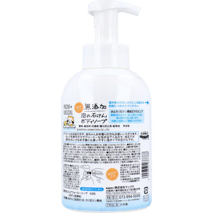 【2点まとめ買い】無添加 泡の石けんボディソープ 本体 480mL × 2点 水とカリ石ケン素地だけのピュア。 植物生まれのクリーミー&せっけんの泡が、肌をやさしく洗います。 【送料込み】