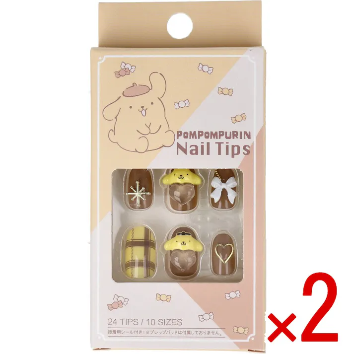 【2点まとめ買い】ポムポムプリン ネイルチップ 24枚入 × 2点 接着用シール付き! 24TIPS・10SIZES。 【送料込み】