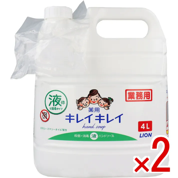 【2点まとめ買い】業務用 キレイキレイ 薬用ハンドソープ 4L × 2点 殺菌+消毒の液体で出るタイプの薬用ハンドソープ! 殺菌成分配合で、手肌を清潔にします! 【送料込み】