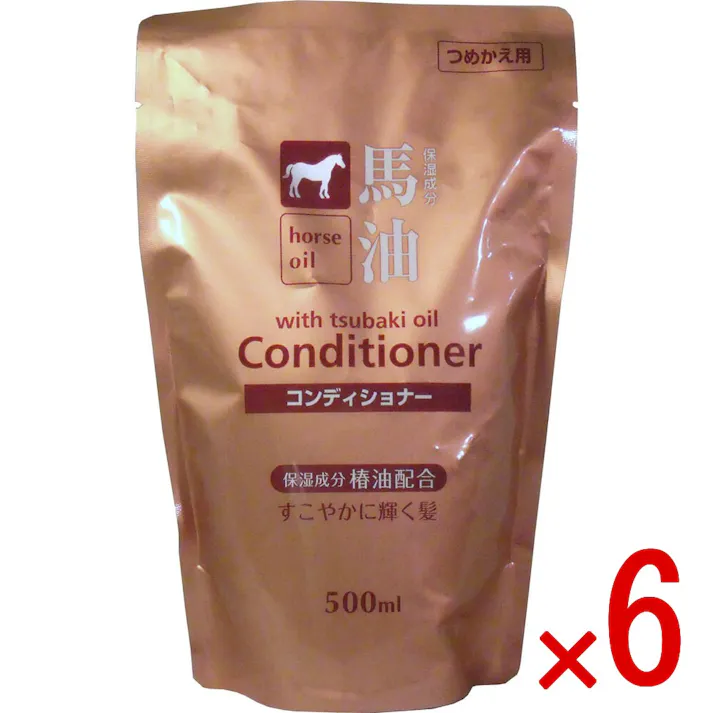 【6点まとめ買い】馬油コンディショナー 椿油配合 詰替え用 500mL × 6点 すこやかに輝く髪! 馬油成分が傷んだ髪の奥深くまで浸透し、ダメージから髪を保護します! 【送料込み】