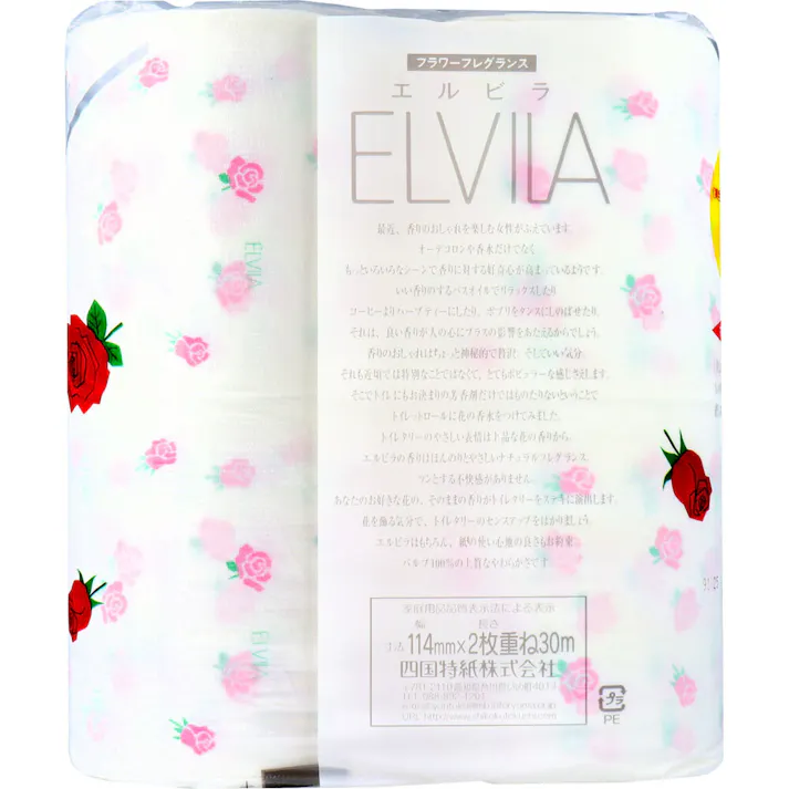 【6点まとめ買い】四国特紙 トイレットペーパー フラワーフレグランス エルビラ バラの香り ダブル 30m×4ロール × 6点 毎日の暮らしに、はなやかさを。人気の花柄プリントとさわやかな香り♪ やさしく香る花のロールティシュ♪ 【送料込み】