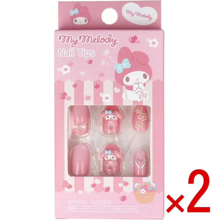 【2点まとめ買い】マイメロディ ネイルチップ 24枚入 × 2点 接着用シール付き! 24TIPS・10SIZES。 【送料込み】