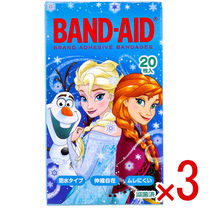 【3点まとめ買い】バンドエイド アナと雪の女王 20枚 × 3点 こどもたちにぴったりのサイズ。 防水タイプ・伸縮自在・ムレにくい。 【送料込み】