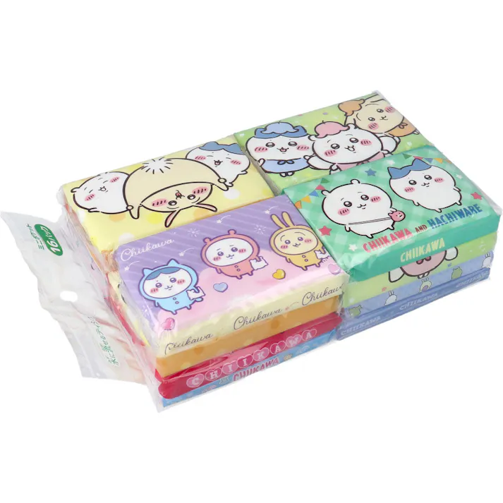 【3点まとめ買い】ちいかわ 水に流せるミニポケットティシュ 16枚(8組)×16個入 × 3点 水に流せるティシュ。 パルプ100%。 【送料込み】