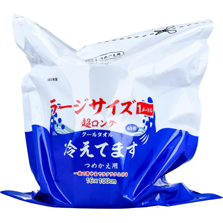 【3点まとめ買い】超ロング クールタオル ラージサイズ冷えてます バケツタイプ 詰替 16×100cm 60枚入 × 3点 一枚で背中までラクラクふける厚手ロングシート! 汗・ベタつきをしっかりふきとる! 【送料込み】