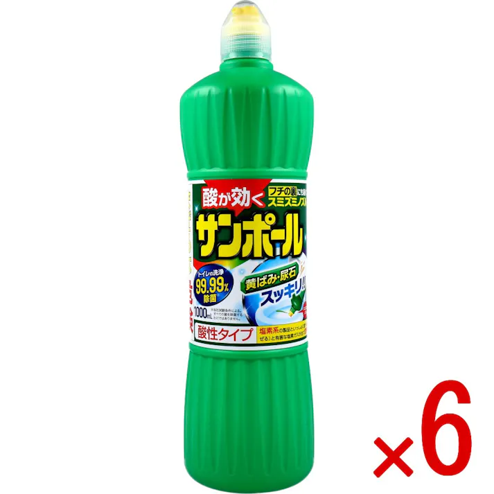 【6点まとめ買い】金鳥 サンポールV 1000mL × 6点 酸が効く!黄ばみ・尿石スッキリ!! 酸のちからとマイナスイオンの相乗効果で便器(陶器)のがんこな黄ばみ・尿石を化学分解して落とすトイレ用強力洗浄剤です。 【送料込み】