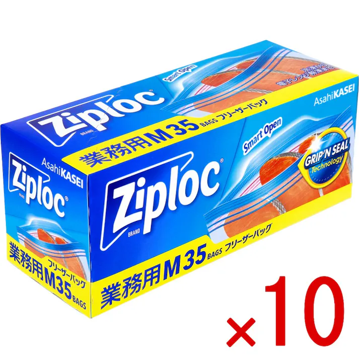 【10点まとめ買い】業務用 ジップロック フリーザーバッグ Mサイズ 35枚入 × 10点 冷凍から電子レンジ解凍まで。 こだわりの「密封性」と、抜群の「使いやすさ」! 【送料込み】