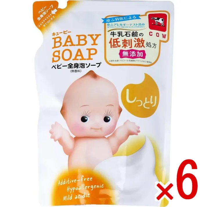 【6点まとめ買い】キューピー しっとり全身ベビーソープ 泡タイプ 詰替用 350mL × 6点 かさつき肌にしっとり。 もっちりキメ細かな泡で、赤ちゃんのデリケートなお肌のうるおいを守りながら汗や汚れを洗い流します。 【送料込み】