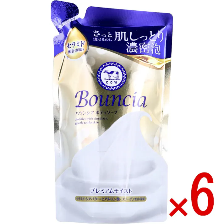 【6点まとめ買い】バウンシア ボディソープ プレミアムモイスト 詰替用 340mL × 6点 しっとり濃密泡クッション。 しっとりタイプのプレミアムバウンシア。 【送料込み】