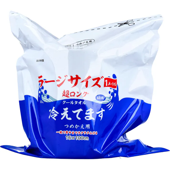 【10点まとめ買い】超ロング クールタオル ラージサイズ冷えてます バケツタイプ 詰替 16×100cm 60枚入 × 10点 一枚で背中までラクラクふける厚手ロングシート! 汗・ベタつきをしっかりふきとる! 【送料込み】