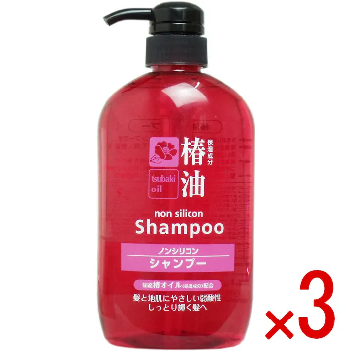 【3点まとめ買い】椿油 ノンシリコンシャンプー 600mL × 3点 髪と地肌にやさしい弱酸性しっとり輝く髪へ♪ うるおい成分温泉水配合のシャンプーです。 【送料込み】