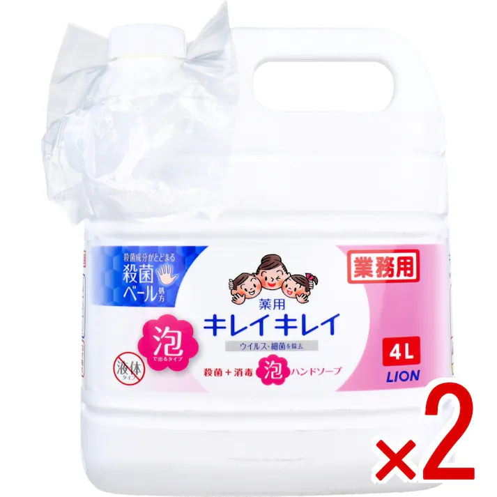【2点まとめ買い】業務用 キレイキレイ 薬用 泡ハンドソープ 4L × 2点 殺菌+消毒。 殺菌成分が手にとどまる、殺菌ベール処方。 【送料込み】