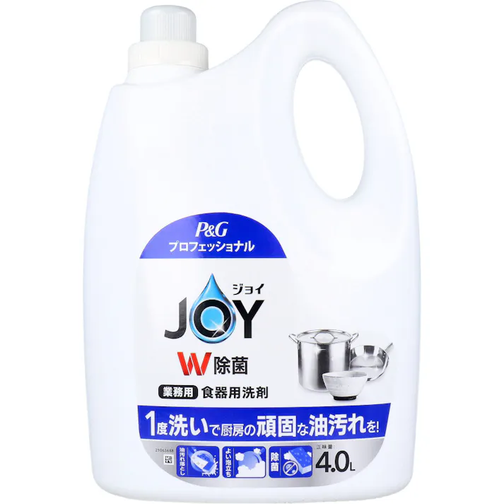 業務用 ジョイ W除菌 食器用洗剤 4L × 1点 1度洗いで厨房の頑固な油汚れを! 2つの除菌成分でスポンジ除菌。 【送料込み】