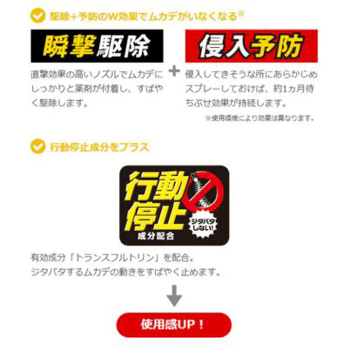 【2点まとめ買い】ムカデキンチョール 行動停止プラス 300mL × 2点 「瞬撃駆除」+「侵入予防」 Wの効果でいなくなる! ムカデの動きを素早く止める、行動停止成分配合。ジタバタせずにノックダウン。 【送料込み】