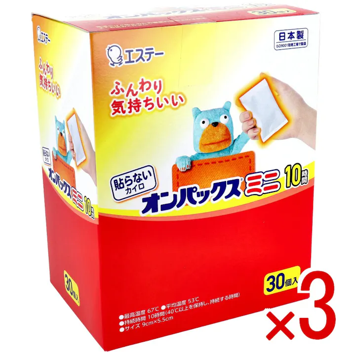 【3点まとめ買い】貼らないオンパックス ミニ 10時間 30個入 × 3点 ふんわり気持ちいい♪ 袋から出すと温まるので手軽で便利です。 【送料込み】