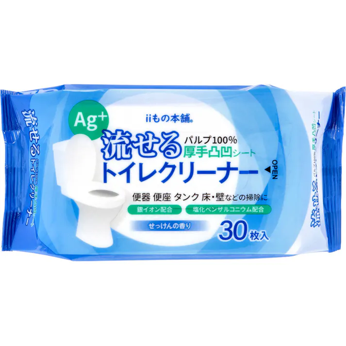 【3点まとめ買い】流せるトイレクリーナー せっけんの香り 30枚入×6個セット × 3点 パルプ100% 厚手凸凹シート。 便器、便座、タンク、床・壁などの掃除に。 【送料込み】
