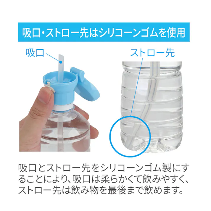 【10点まとめ買い】ペットボトルストローキャップ アタッチメント付 ブルー × 10点 ワンプッシュオープン・取り付け簡単。 色々なサイズ(350mL~600mL)のペットボトルに対応! 【送料込み】
