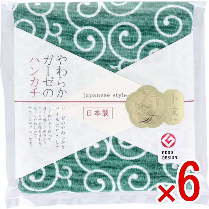 【6点まとめ買い】ジャパニーズスタイル 小紋 やわらかガーゼのハンカチ からくさ 約30×30cm JS-4140 1枚入 × 6点 ガーゼのやわらかさ、パイルのやさしさ。 ごく細い糸を使って、薄くて軽くて乾きが早いハンカチを作りました。 【送料込み】