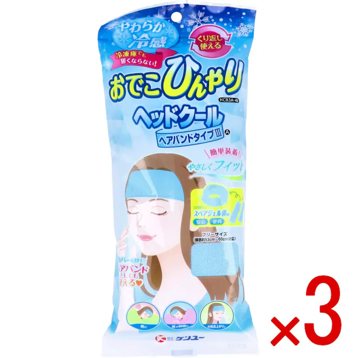 【3点まとめ買い】ヘッドクール ヘアバンドタイプ3 A HCB3A-48 × 3点 やわらか冷感!冷凍庫でも固くならない! 簡単装着!やさしくフィット♪ 【送料込み】