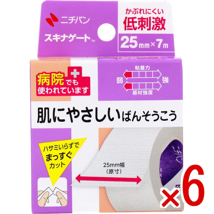 【6点まとめ買い】ニチバン スキナゲート 25mm×7m × 6点 肌にやさしいばんそうこう。 低刺激プラスチックばんそうこう。 【送料込み】