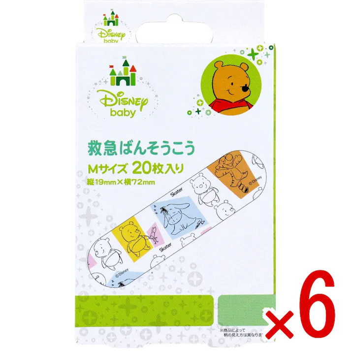 【6点まとめ買い】救急ばんそうこう くまのプーさん Mサイズ 20枚入 × 6点 滅菌済医療機器。 個包装。 【送料込み】