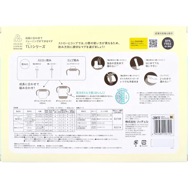 リッチェル トライ マグセットプレミアム ベージュ × 1点 成長に合わせてトレーニングができるマグ。 パーツを付け替えて、ストローの練習からストロー飲み、コップ飲みへステップアップできるマグセットです。 【送料込み】