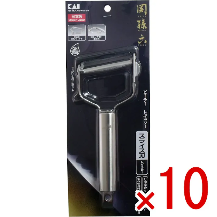 【10点まとめ買い】関孫六 ピーラー レギュラー DH-3334 × 10点 切り離れしやすい刃部形状と芽が取り易いU字タイプの芽取りが特長です! 刃の材質にはハイカーボン材を採用しているので切れ味の持続性が向上しています。 【送料込み】