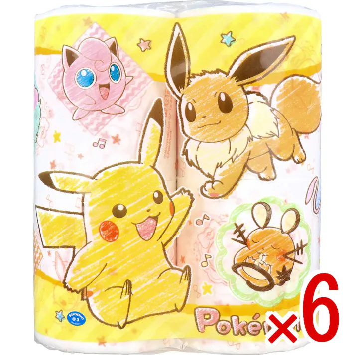 【6点まとめ買い】ポケモン トイレットペーパー 30m(2枚重ね)×4ロール × 6点 天然パルプ100%の柔らかな肌触り。 こだわりの原料で丁寧に抄きあげました。 【送料込み】