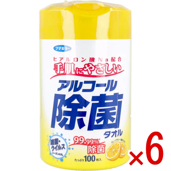 【6点まとめ買い】フマキラー アルコール除菌タオル 本体 100枚入 × 6点 手肌にやさしく、拭くだけで強力除菌! 天然除菌成分からつくりました。 【送料込み】