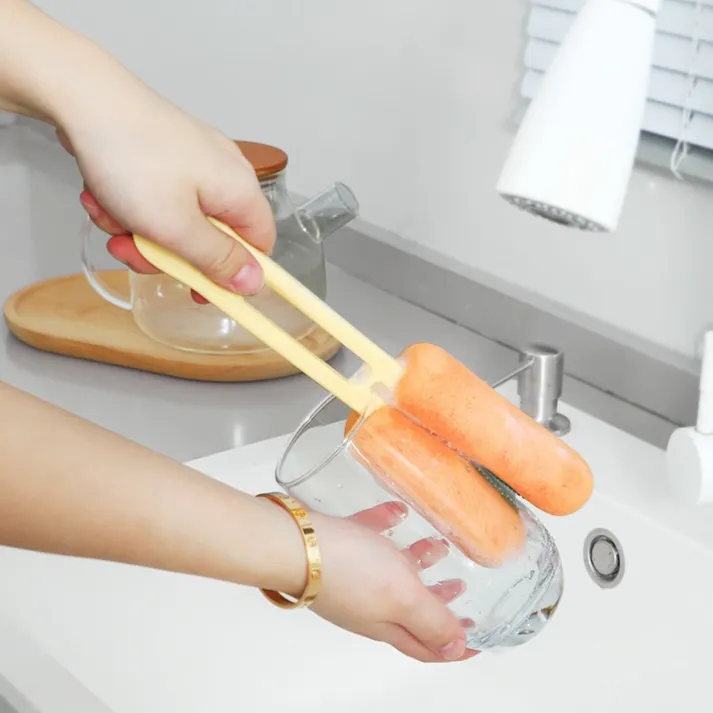 4WAY ボトルブラシ 水筒洗いスポンジ ストローブラシ付き哺乳瓶ブラシ 隙間掃除キッチンツール