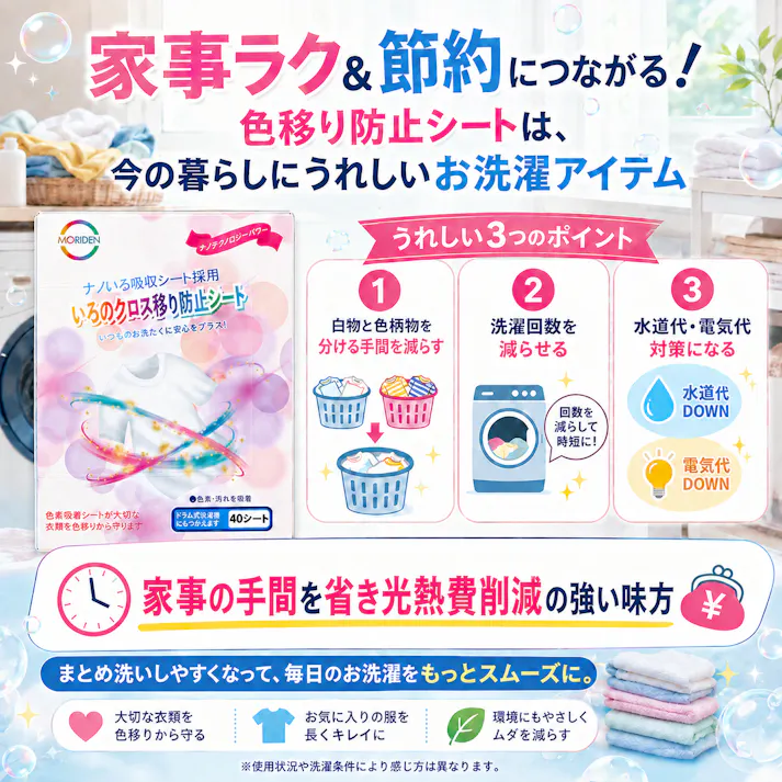 【Clara+ いろのクロス移り防止シート 40枚入】 ちあふる 色移り防止シート 洗濯シート 洗濯 色移り対策 白物 色柄物 まとめ洗い 節水 節電 ドラム式対応 JAN:4595316290161