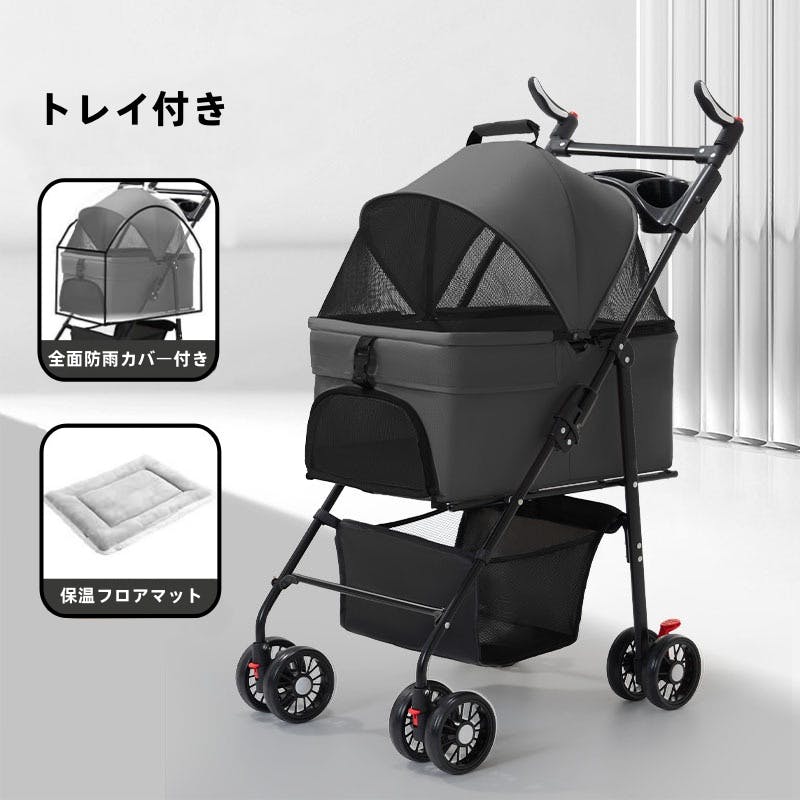 2WAYペットカート ブラック 分離式折りたたみ 軽量4輪小型犬 猫用 約6kg 分離式ペットカート 2WAY ペットバギー 折りたたみ 小型犬 猫用