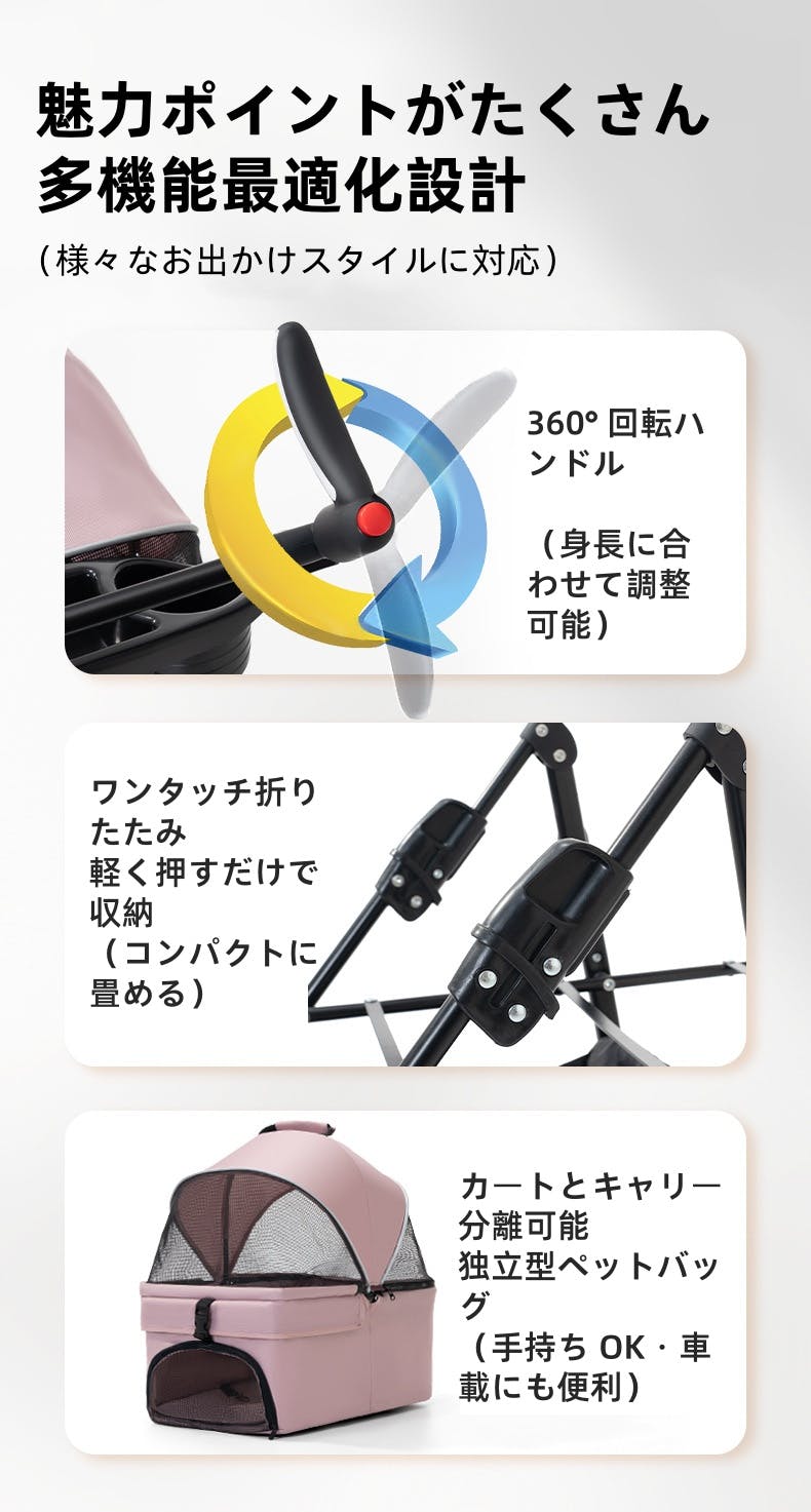 分離式ペットカート 2WAY ペットバギー 折りたたみ 小型犬 猫用