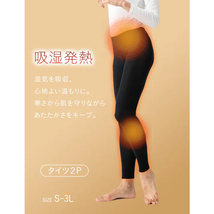 あったかタイツ レディース 2枚組 ロングタイツ 冬用 吸湿発熱 ストレッチ 保温 シルクタッチ なめらか 透けにくい 保湿 抗菌防臭 レギンス 黒 M