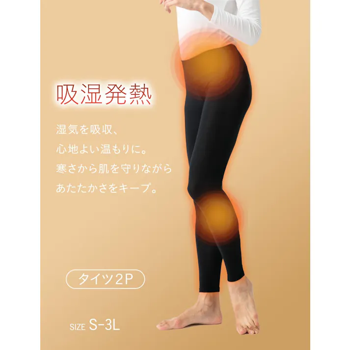 あったかタイツ レディース 2枚組 ロングタイツ 冬用 吸湿発熱 ストレッチ 保温 シルクタッチ なめらか 透けにくい 保湿 抗菌防臭 レギンス 黒 LL