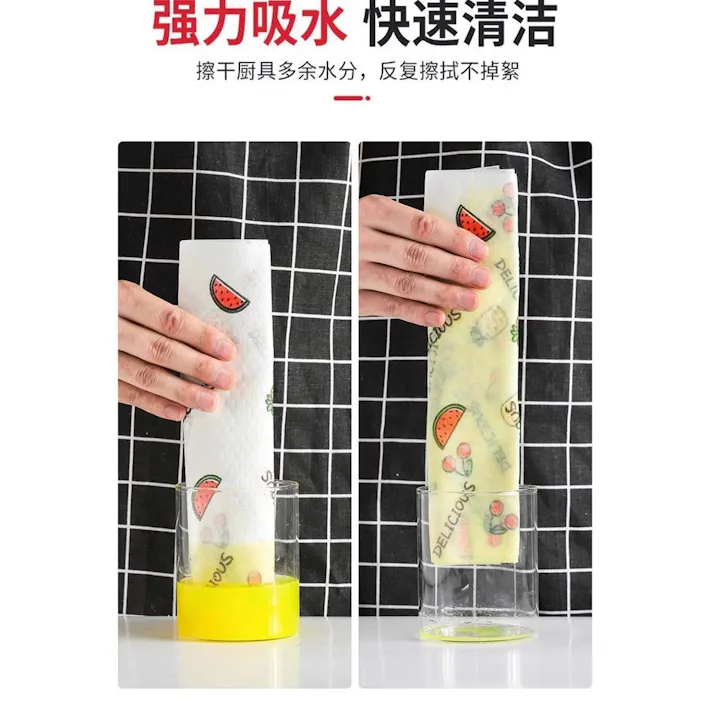 使い捨てキッチンクロス 不織布素材のロール式キッチンペーパーで 水に濡らしても丈夫 繰り返し洗って使える多機能清掃シートです