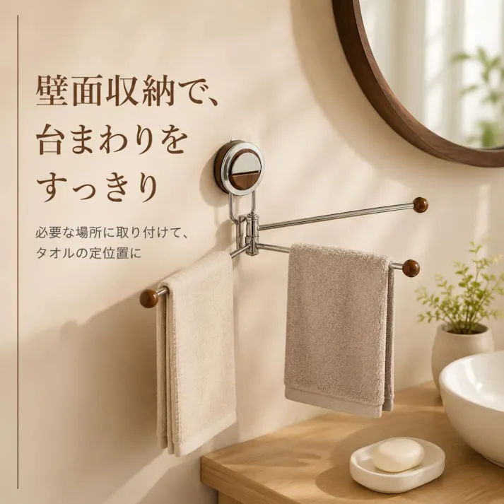 タオルハンガー 強力な吸盤付き 穴あけ不要の吸盤式ふきんホルダー キッチン用回転式水切りタオルラック 多機能ペーパータオル ス ヘラ収納ラック 取り付け簡単 壁を傷つけません