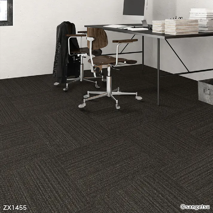 【ケース単位】サンゲツ タイルカーペット ZX ライン柄 ストライプ 1ケース 20枚入 50×50cm 50cm角 正方形 防炎 制電 ペット 無地 パネルカーペット ZX-1455 ZX1455 ブラック